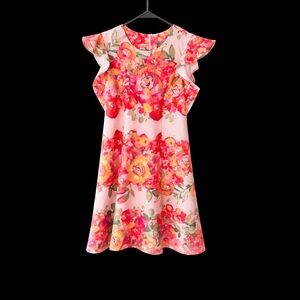 Ali Ra Floral Fit & Flare Dress Pink Orange | Size 8 | Like New